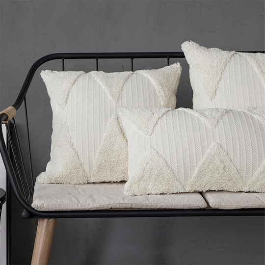 Tufted Geo Design White Cotton Blend Decorative Throw Pillow For Home, Couch, Living Room, Bedroom, Office Décor, 3 Sizes