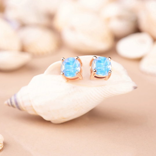 Moonstone Stud Earrings | Gold Moonstone Stud Women Earrings 6mm Jewelry