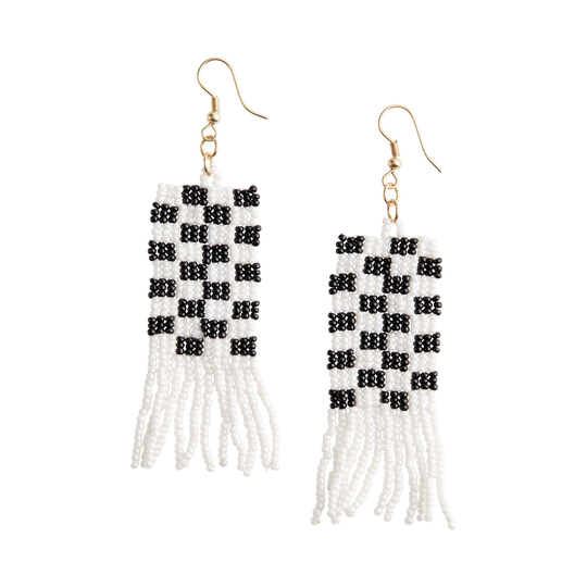 Black And White Beaded Checkered Earrings: Black/White by World Market