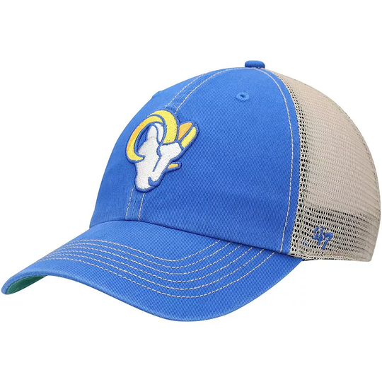 Men's '47 Royal/Natural Los Angeles Rams Head Trawler Trucker Clean Up Snapback Hat, Blue