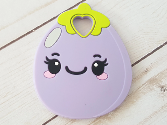 Pretty Smiling Eggplant, Silicone Baby Toy. Bpa Free. Gift For An Eggplant Loving Mom To Be
