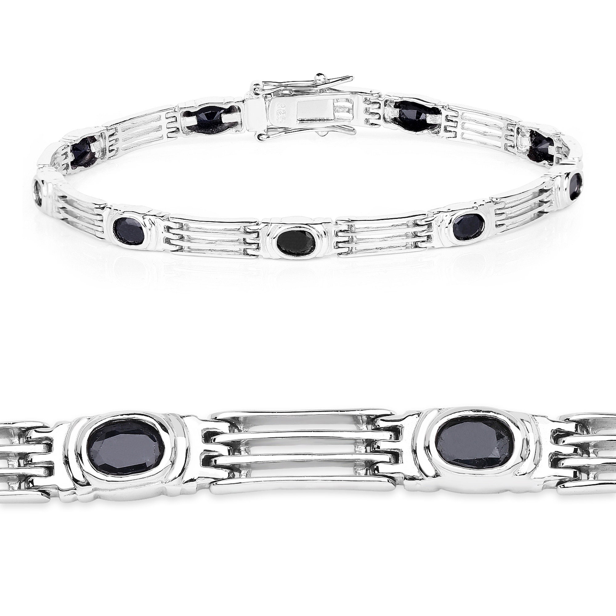 Sapphire Bracelet, Natural Midnight Blue Ovals Tennis Bracelet 925 Sterling Silver, September Birthstone Anniversary Gift