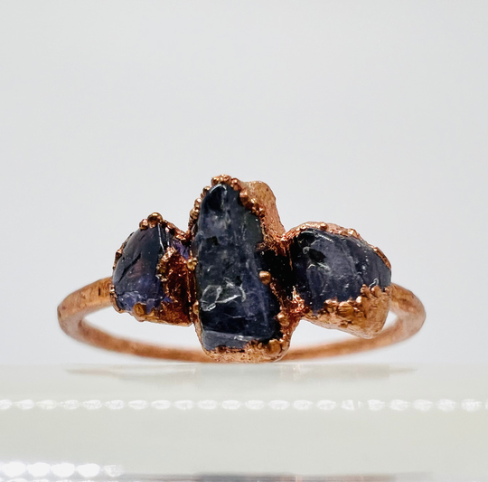 Dainty Three Stone Tanzanite | Electroformed Ring Ready To Ship December Birthday Gift For Her Ethically Sourced Jewelry| Size 8