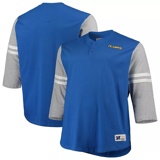 Men's Mitchell & Ness Royal Los Angeles Rams Big & Tall Henley 3/4-Sleeve T-Shirt, Size: 4XB, LAR Blue