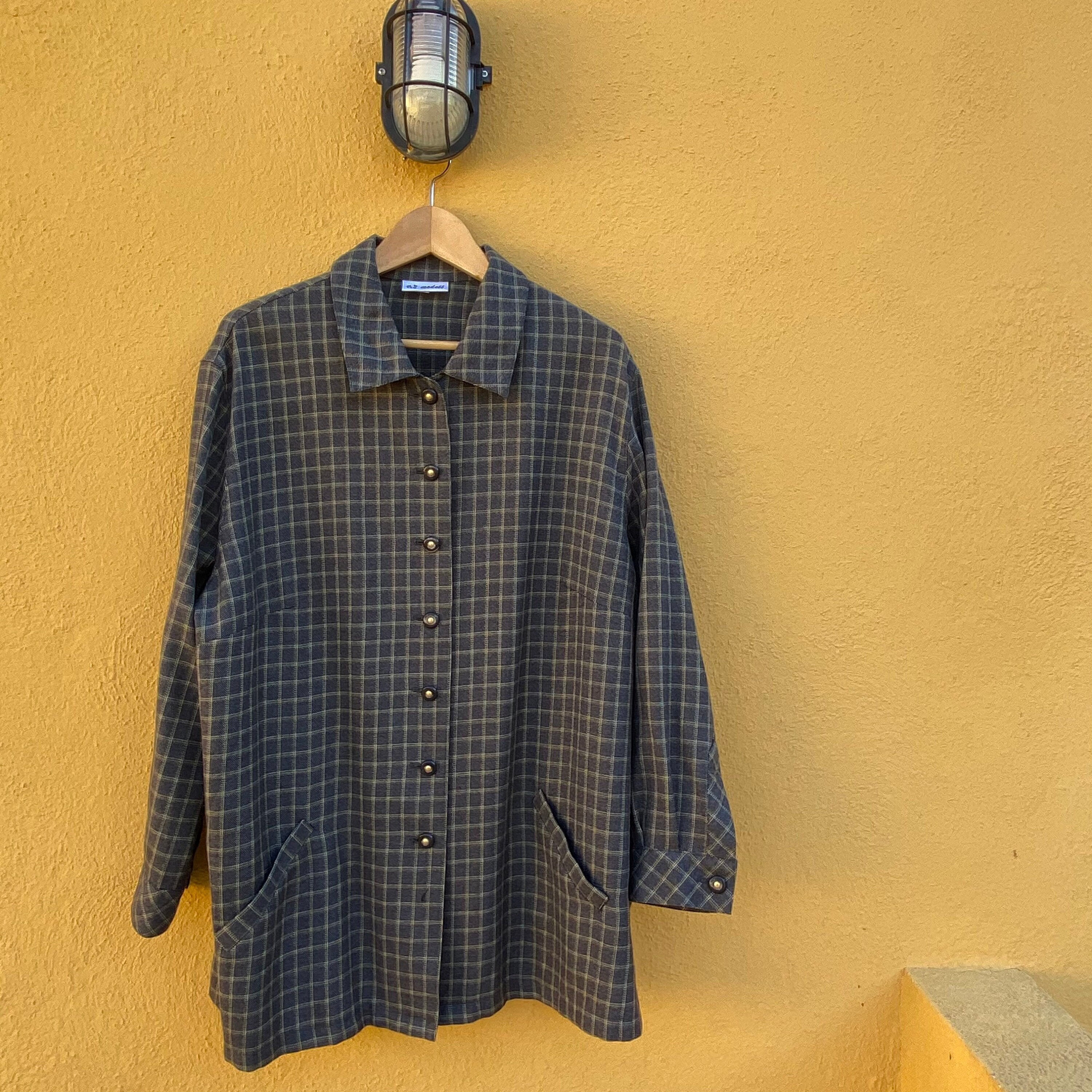 L-xl. Vintage Wool Blend Plaid Overiszed Blouse, Shirt Dress