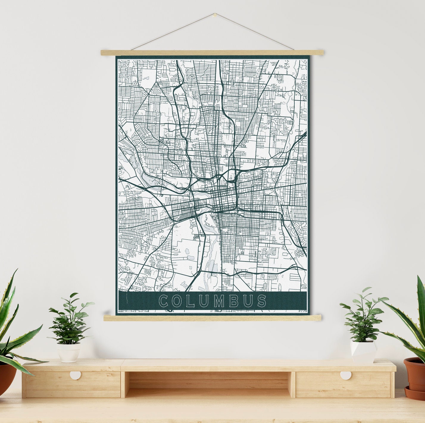 Columbus Ohio Street Map Print | Hanging Canvas Of Printed Marketplace