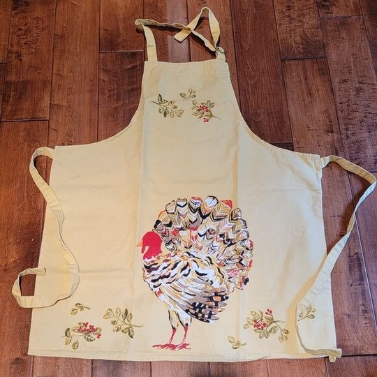 Thanksgiving Turkey Apron Adult Size Pale Yellow