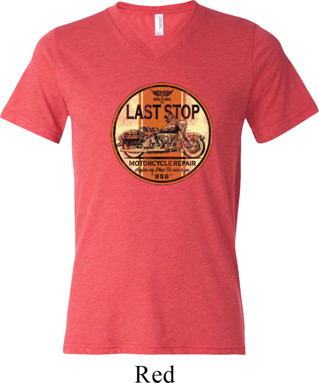 Biker Last Stop Tri Blend V-Neck Tee T-Shirt A12103C-C3415