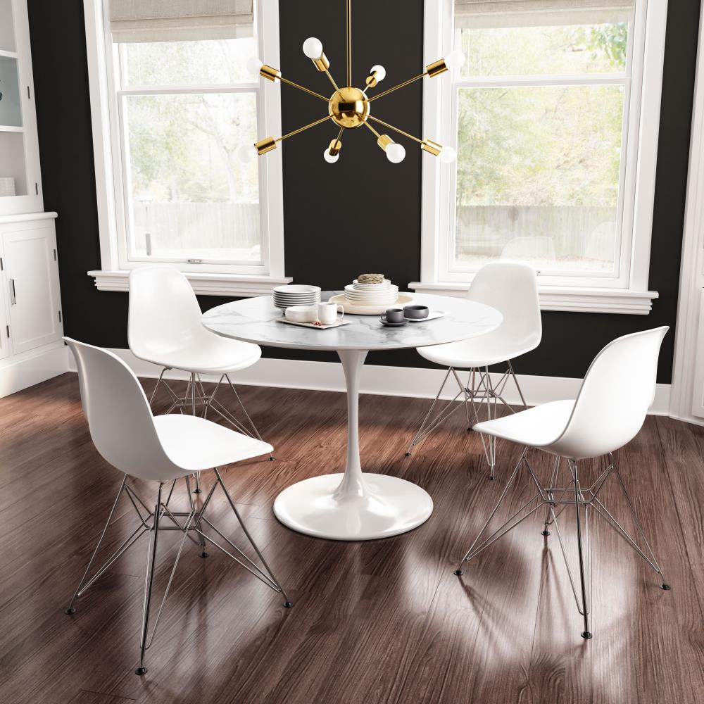 Zuo Modern Zip Contemporary/Modern Polyester/Polyester Blend Upholstered Dining Side Chair (Metal Frame) in White | 100322