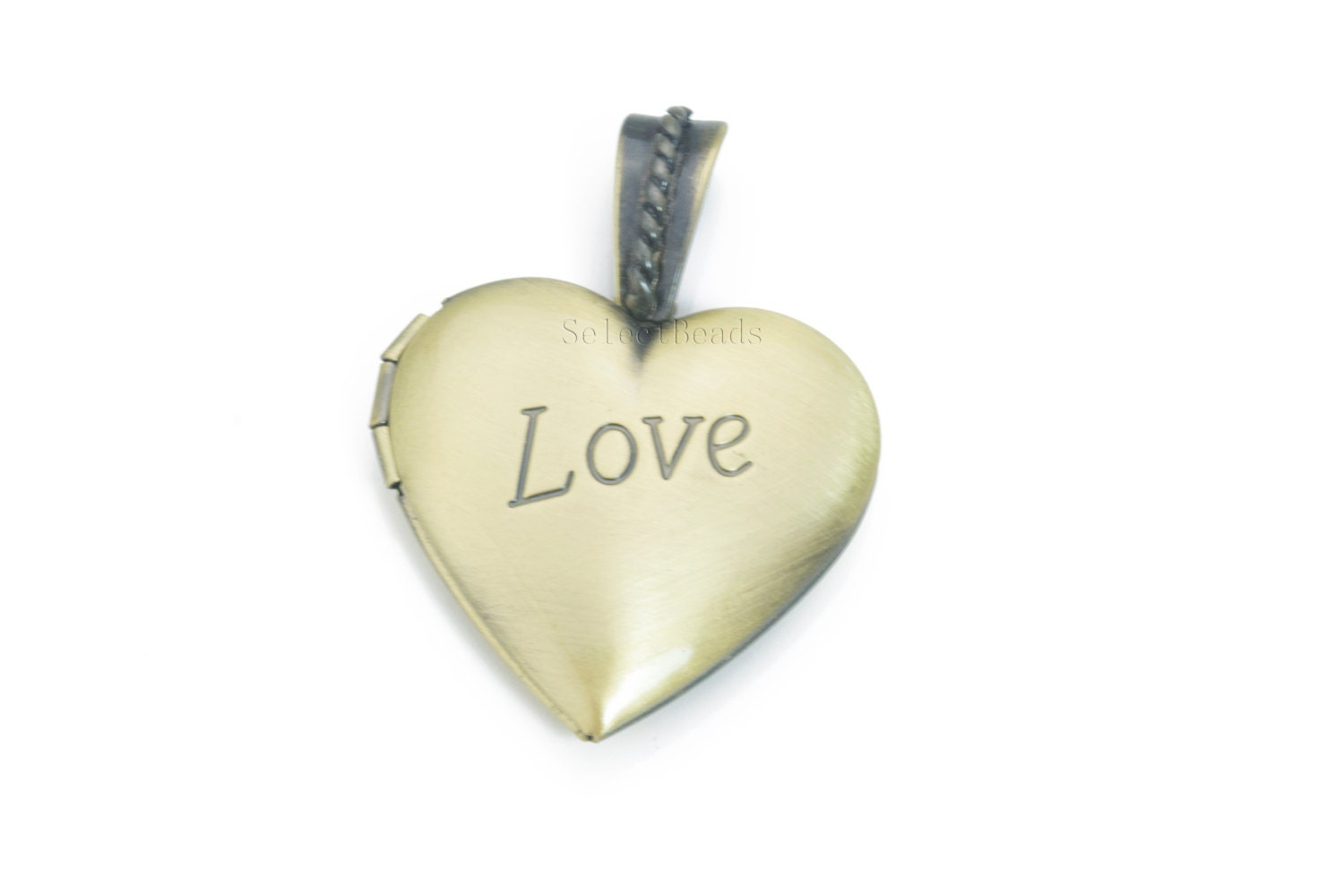 Brushed Antique Brass Heart Pendant Locket - Shape Vintage Love Jewelry Charm 2 Pcs
