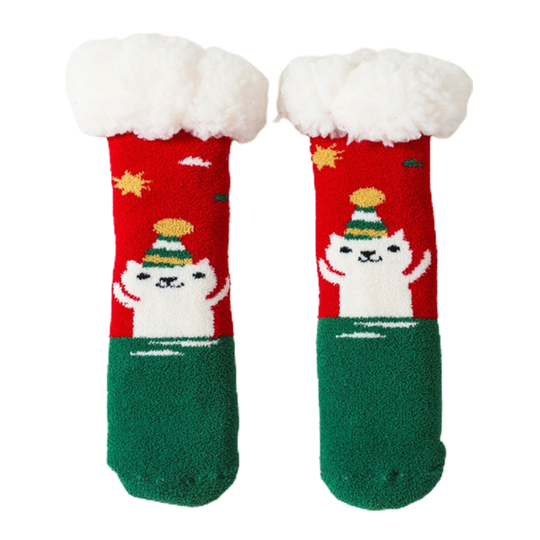 1 Pair Attractive Infant Socks Easy Wear Blend Fabric Anti-slip Bottom Cartoon Floor Socks for Home - red