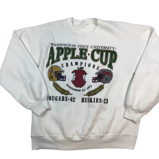 Vintage 1992 Washington Apple Cup Crewneck Sweatshirt. Huskies, State Cougars. Large Front Graphic. Small