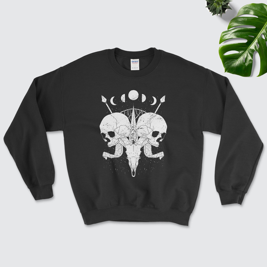 Ram Skull Moon Phases Astrologyy Sweatshirt | Astrology Jumper Healing