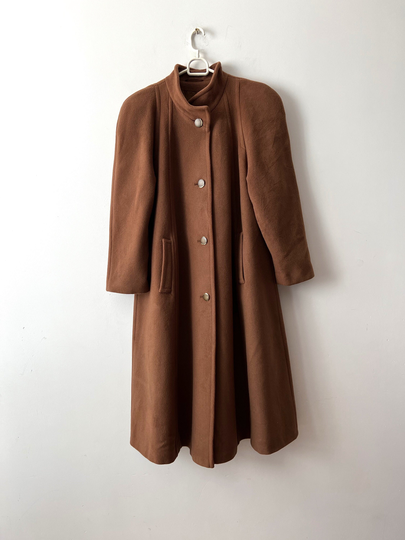 Vintage Wool Blend Cashmere Coat Women's Camel Brown Romantic Long Business Women Lady Size Medium Midi Winter