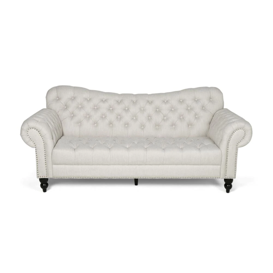 Best Selling Home Decor Chesterfield Modern Beige and Dark Brown Polyester/Blend Sofa in Off-White | 312373