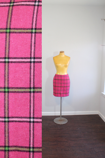 Y2K Pink Plaid Wool Blend Mini Skirt // Maxou Small