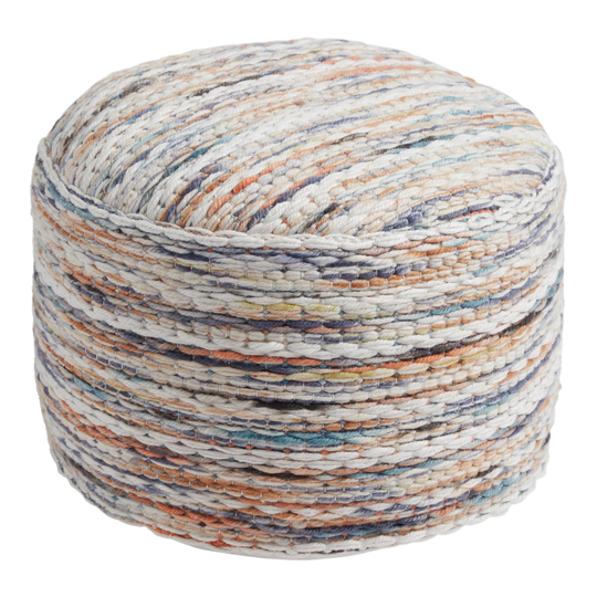 Round Multicolor Handwoven Indoor Outdoor Patio Pouf by World Market