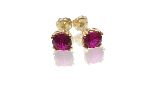 Round Red Ruby Gemstone Set in 14K Yellow Gold Filigree Stud Earrings 4mm 5mm 6mm 8mm Wedding Husband Wife Girlfriend Anniversary Gift