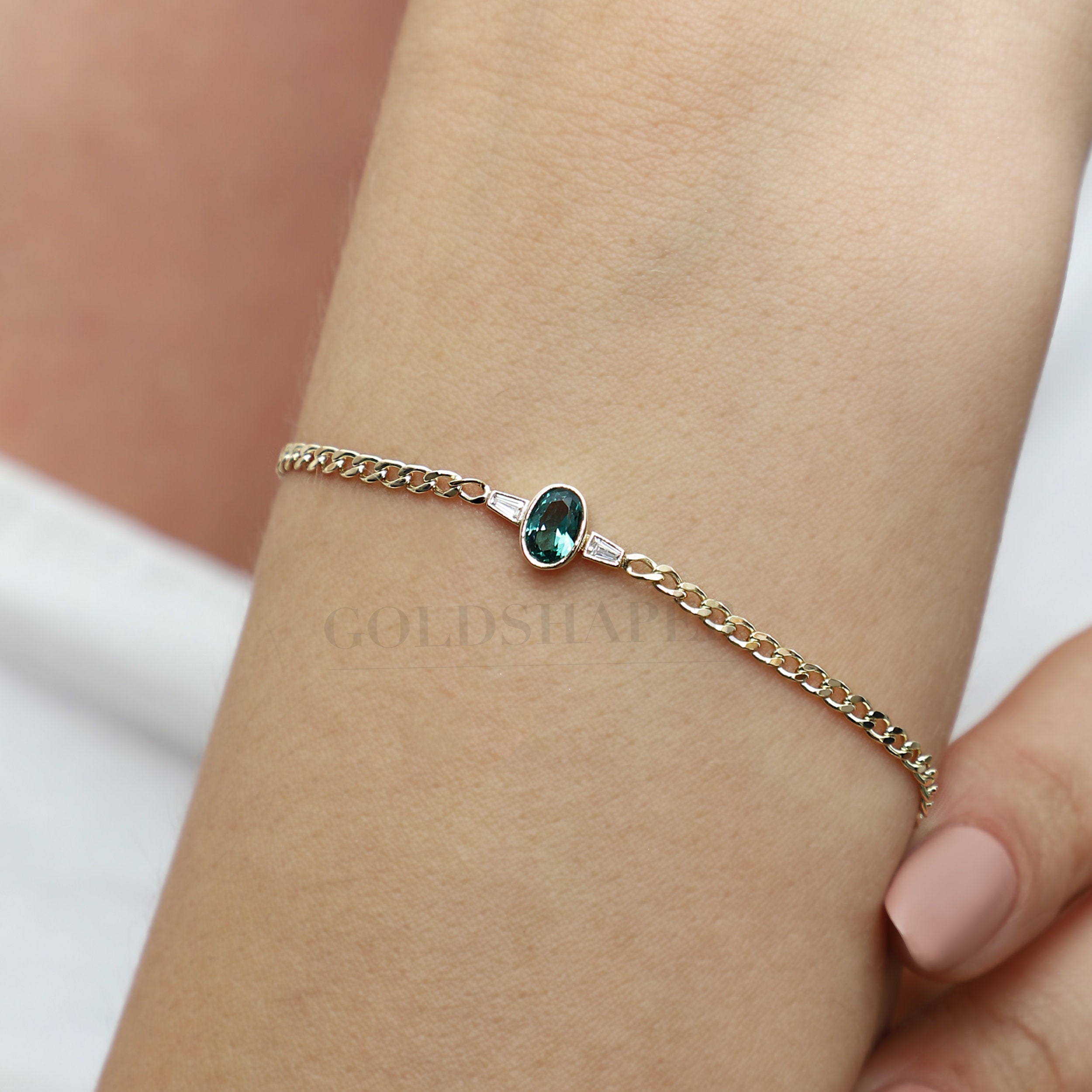 Emerald Bracelet, 14K Solid Gold May Birthstone, Bridesmaid Gift, Wedding Anniversary Christmas Gift, Birthday Gift