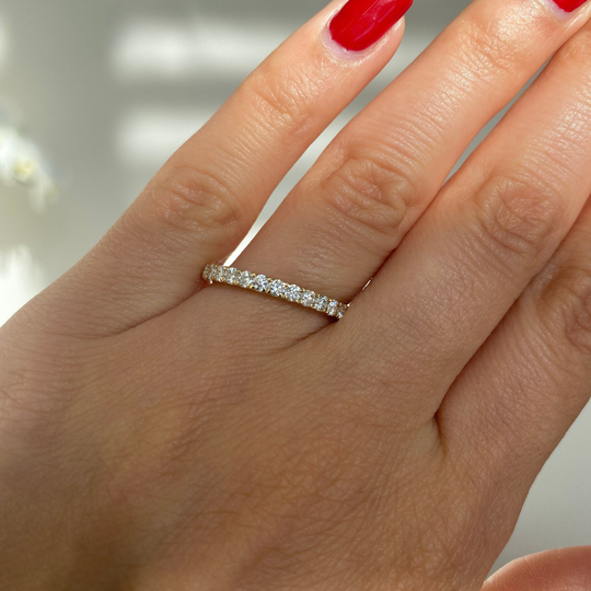 14K Gold 2mm Half Eternity Band, Diamond Ring, Stackable Anniversary Ring