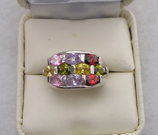 Pretty Multi Cubic Zirconia Cz Platinum Over Sterling 925 Vintage Ring Size 8