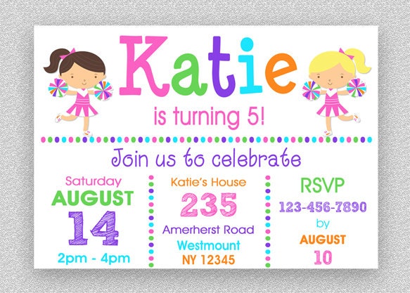Cheerleading Birthday Invitation , Cheer Birthday Girls Invitation Invitation, Invite