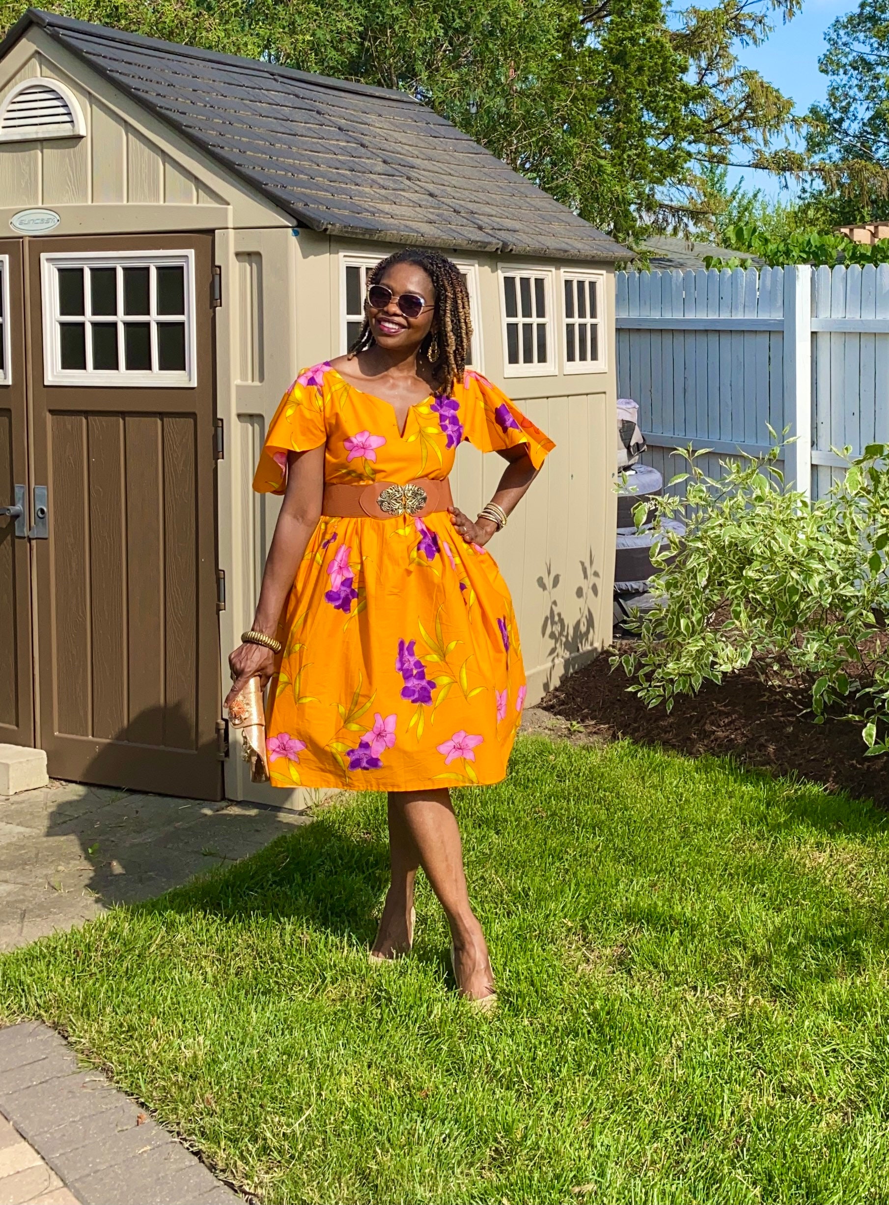 African Dress Clothing Ankara Women's Print Fit & Flare Elegant Orange Ora