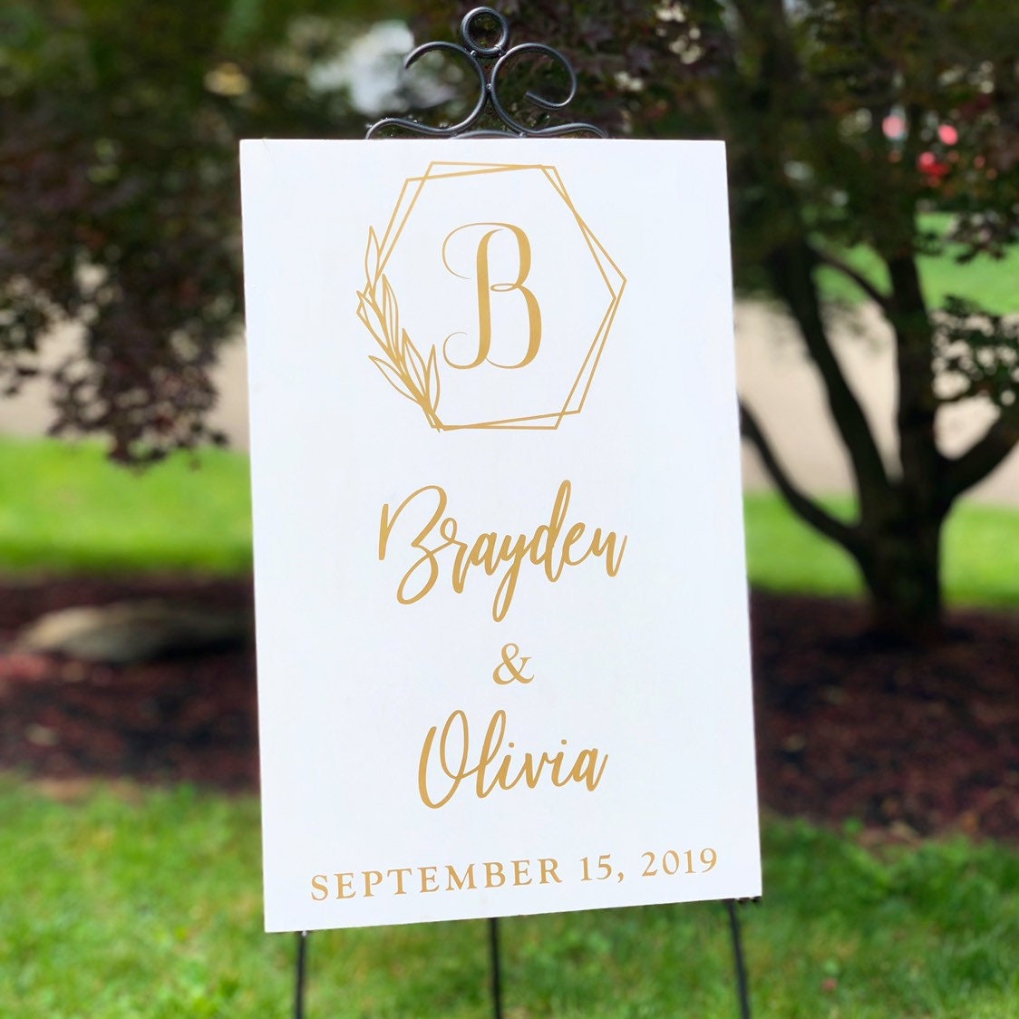 Wedding Welcome Sign, Monogram Name Sign, Custom Wood Hexagon