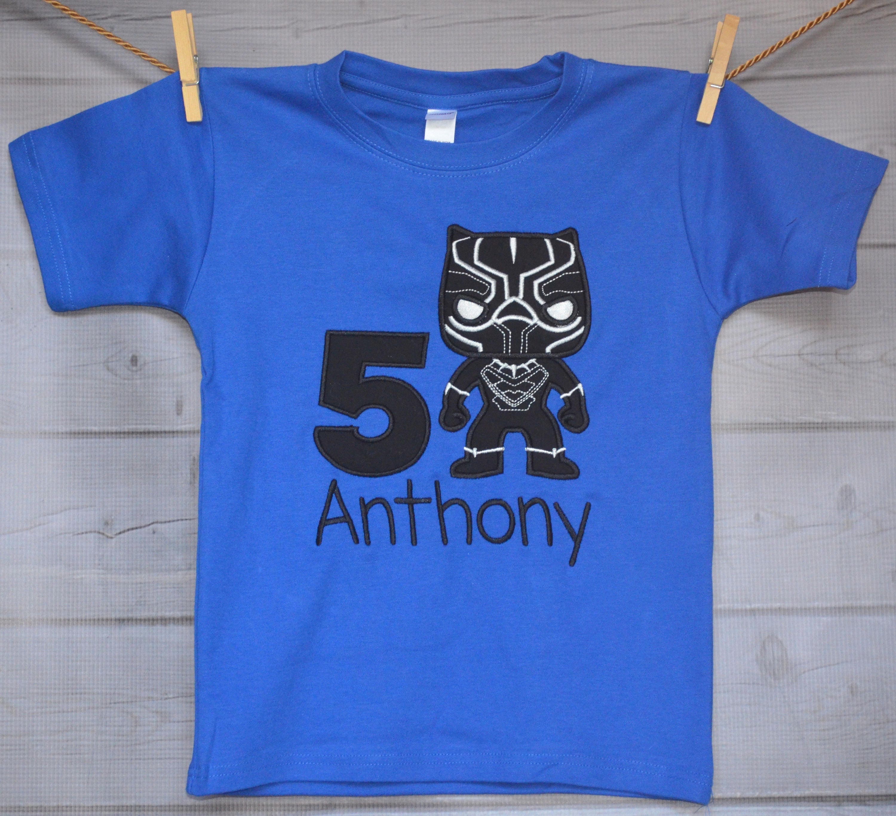 Personalized Birthday Super Hero Panther Applique Shirt Or Bodysuit Girl Boy