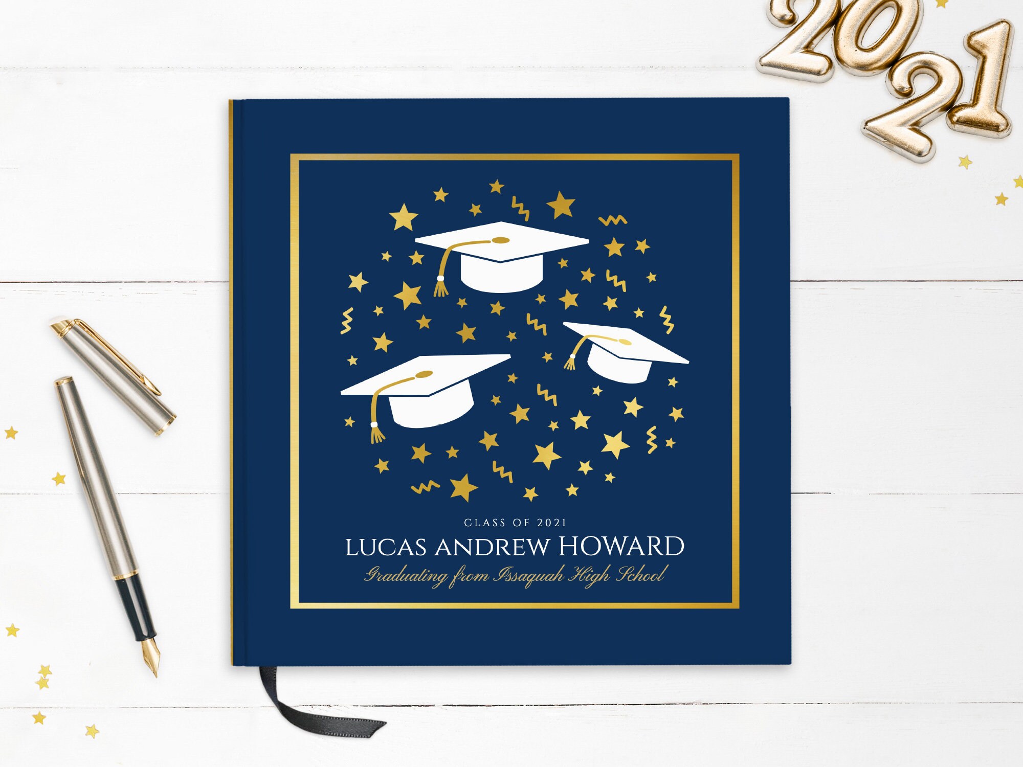 Graduation Guestbook | Smyth-Sewn Premium Custom Grad Guest Book Party Registry Faux Foil Stars