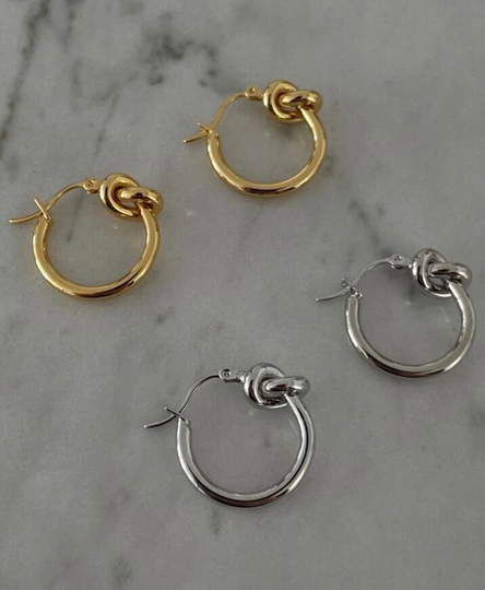 18K Gold Knot Hoop Earrings, French Hoops, Minimal Tarnish Free Knotted Huggie Earrings