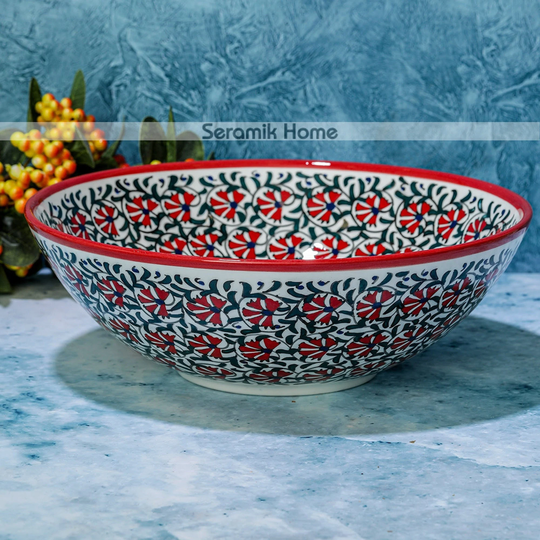 Multisize Ceramic Fruit Seving Bowl, Turkish Hand Painted Salad Serving Decorative Handmade Handcraft Pottery Bowl