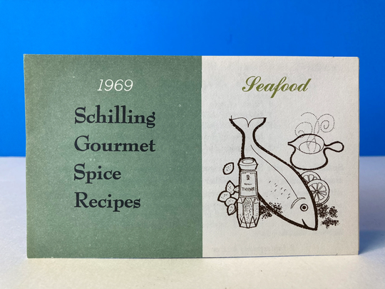 1969 Schilling Gourmet Spice Recipes Card Seafood