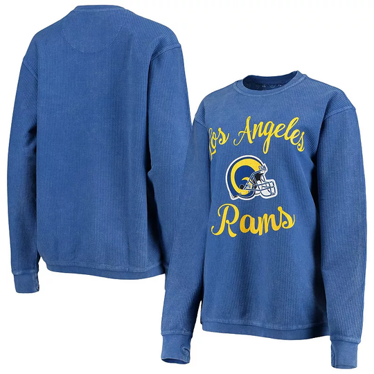 Women's G-III 4Her by Carl Banks Royal Los Angeles Rams Comfy Cord Pullover Sweatshirt, Size: 2XL, LAR Blue