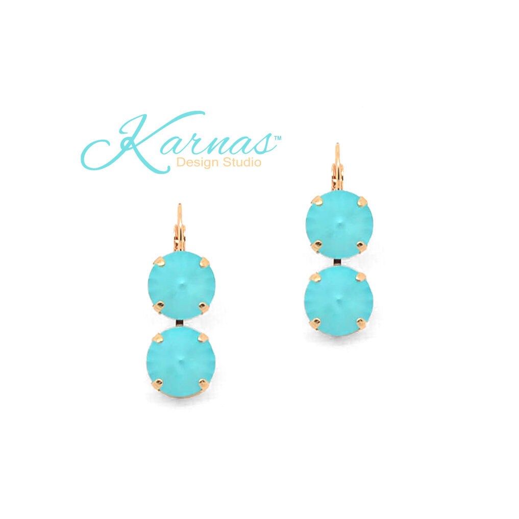 Light Turquoise Matte 12mm Double Drop Leverback Earrings Crystal Choose Your Finish Karnas Design Studio Free Shipping
