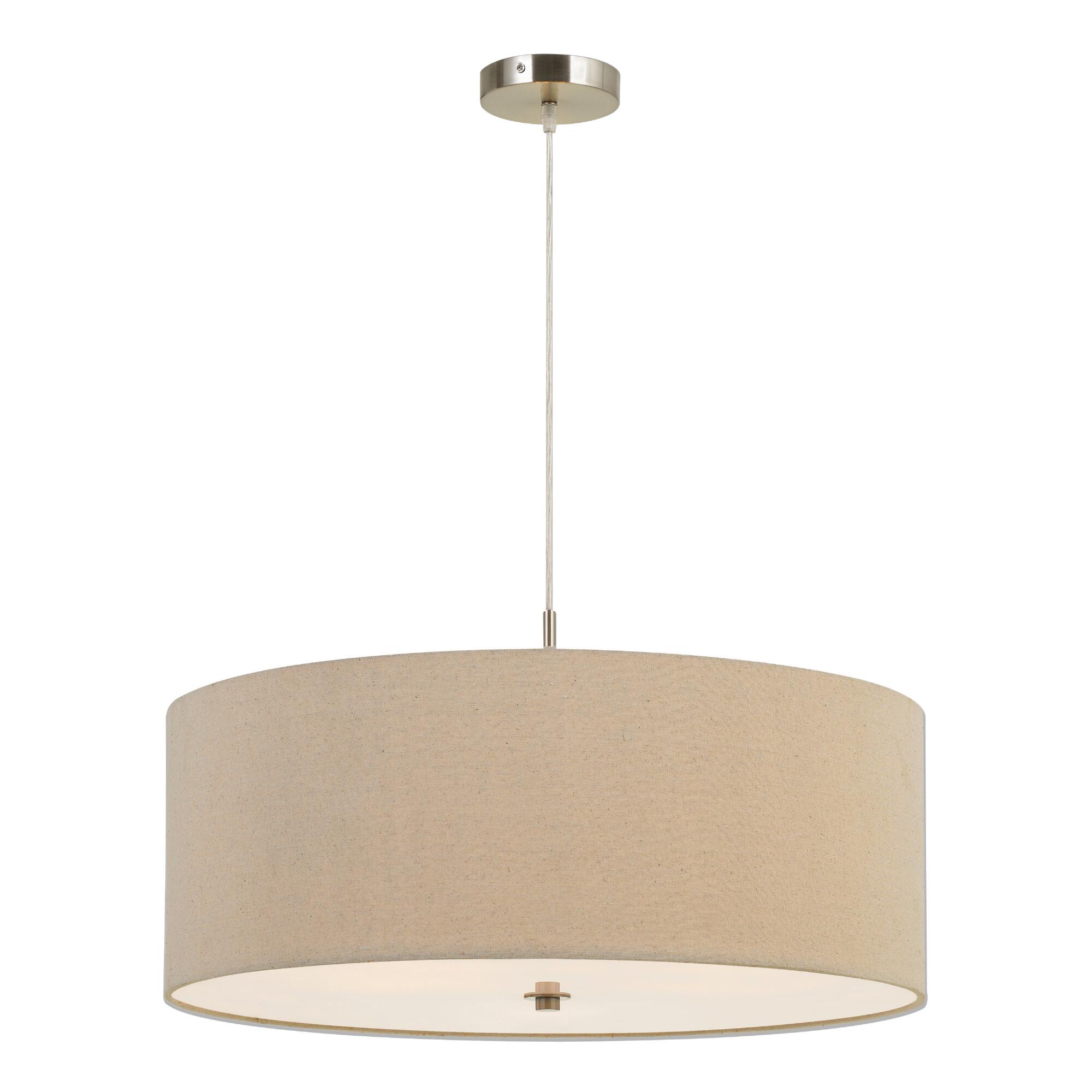Large Natural Linen Drum 3 Light Billie Pendant Lamp - Fabric by World Market