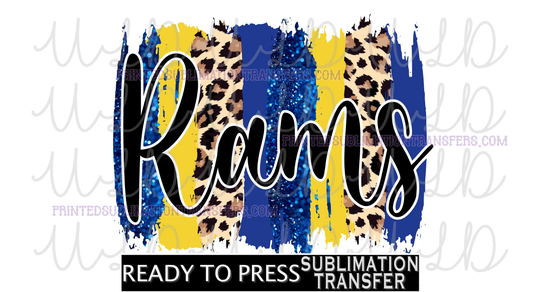 Rams Sublimation Design Ready To Press Print Transfer, Blue/Yellow/Glitter/Leopard