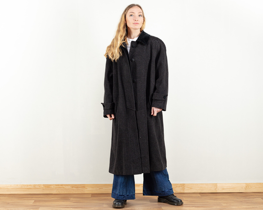 Wool Winter Coat Vintage Women Casual Grey Wool Blend Coat Oversized Winter 80S Simple Minimalistic Size Extra Large