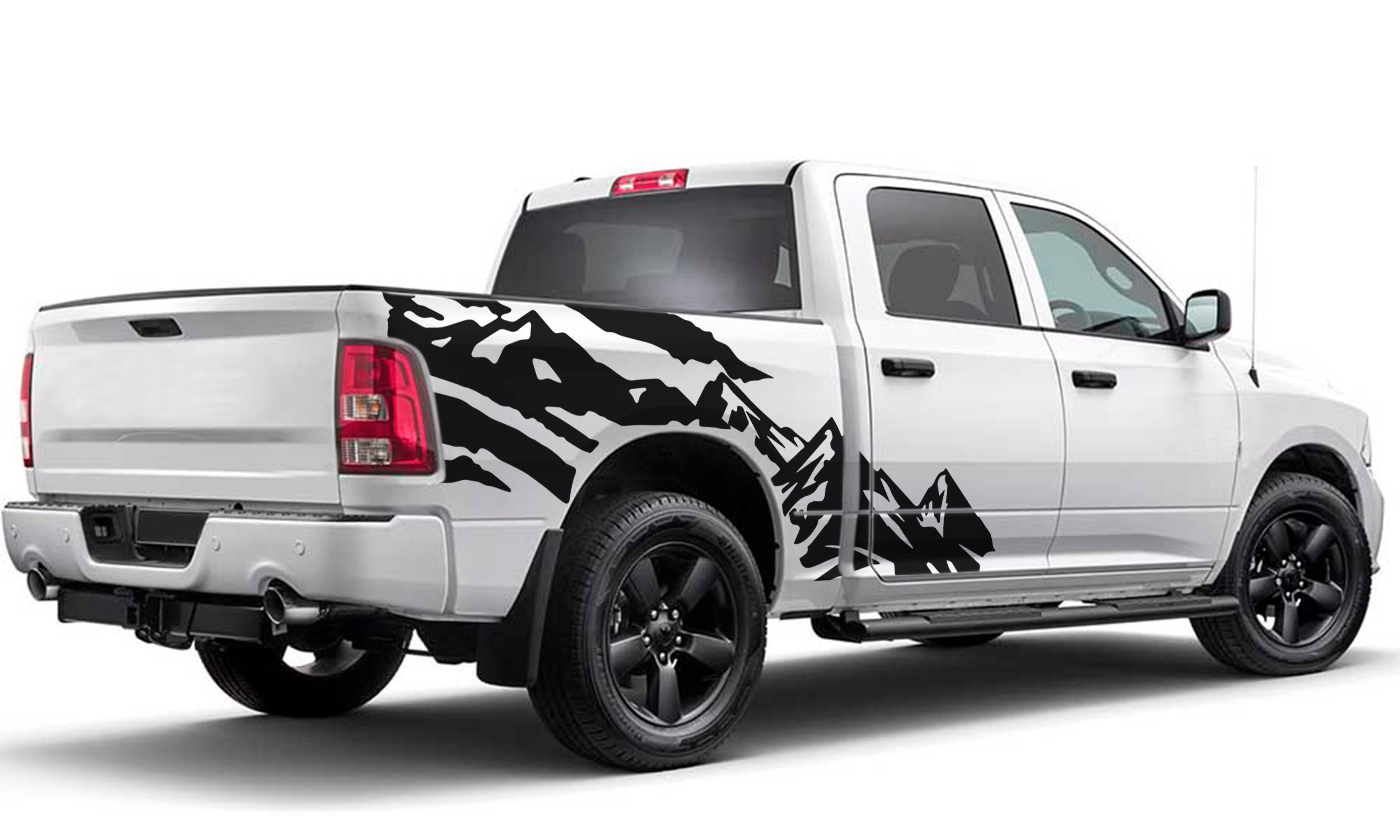 2x Decal Sticker Mountains 4x4 Compatible With Dodge Ram Crew Cab Srt8 1500 2018 2019 2020 2021 Left Right Side Fender