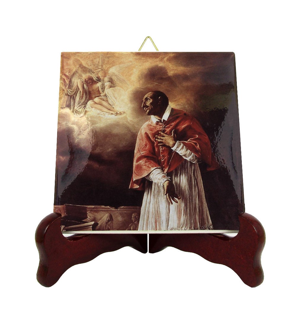 Catholic Saints - Saint Charles Borromeo Icon On Tile St Art Confirmation Gift Communion Baptism