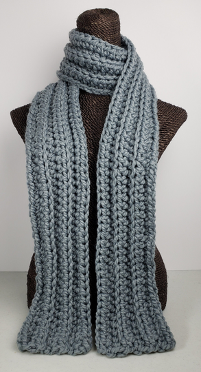 Chunky Wool Blend Crochet Winter Scarf - Slate Gray