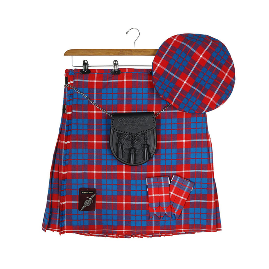 Hamilton Red Modern Wool-Blend Homespun Tartan Kilt & Accessories Bundle