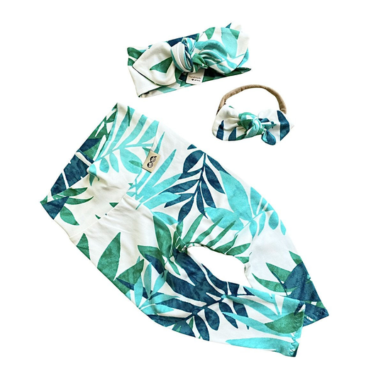 Hawaii Teal Leggings & Top Knot Headband Set, Preemie Girl Clothes, Newborn Coming Home Outfit, Cute Toddler Pants