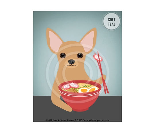 664Dp Ramen Art Prints - Chihuahua Eating Bowl Wall Poster Decor Funny Food Dog