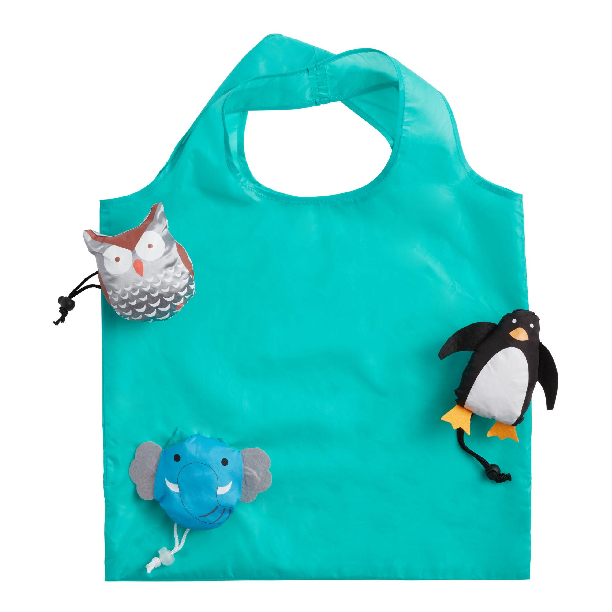 Elephant, Owl And Penguin Foldable Tote Bags Set Of 3: Blue/Gray/Multi by World Market