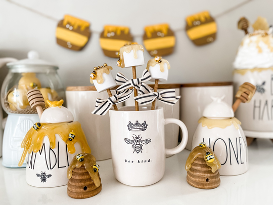 Faux Bee & Honey Marshmallow Sticks | Fake Marshmallows Bee/ Tiered Tray Decor