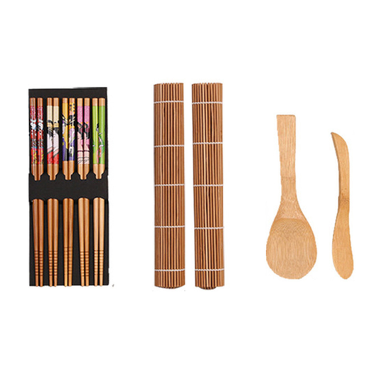 5Pcs/Set DIY Natural Wooden Sushi Onigiri Maker Mold Rice Roll Cooking Tools - dark color