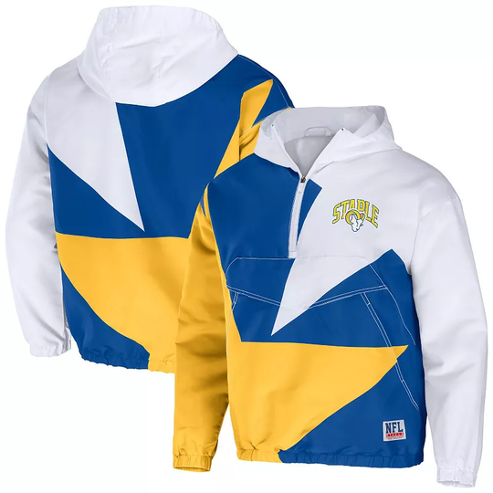 Men's NFL x Staple Royal Los Angeles Rams All Over Print Quarter-Zip Pullover Jacket, Size: 2XL, Blue