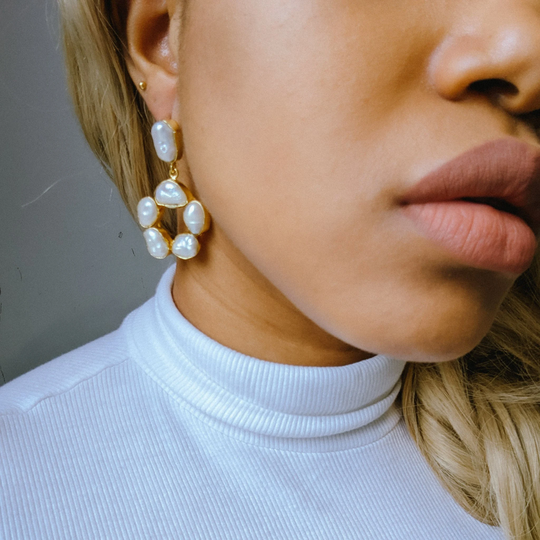 Baroque Pearl Elegant Earrings, Real Gold Special Day Gift Bridal Jewelry, Mother's Gift, Freshwater Earrings