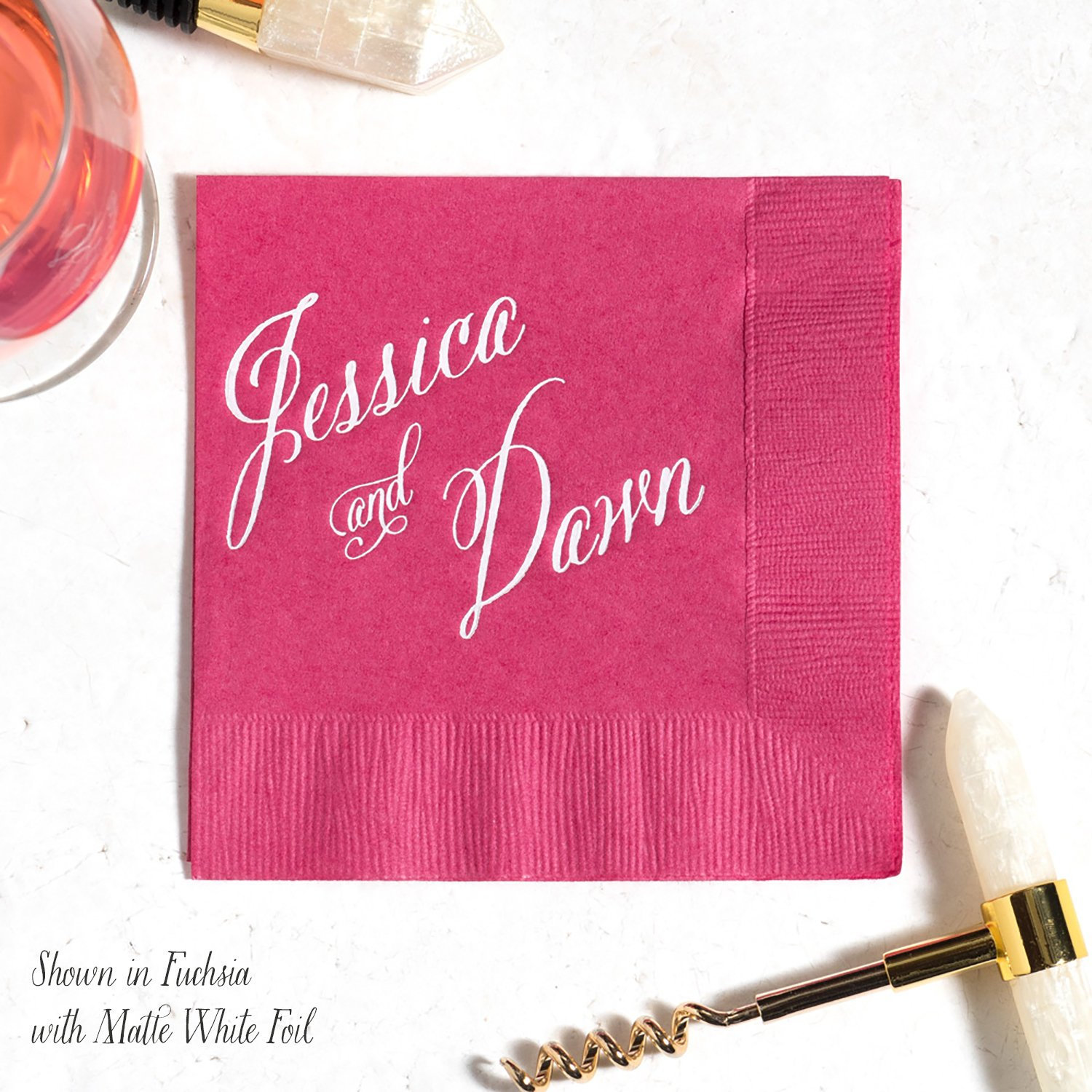 Custom Script Names Cocktail Napkins - Wedding Napkins, Decor, Reception Party Personalized Foil Napkin